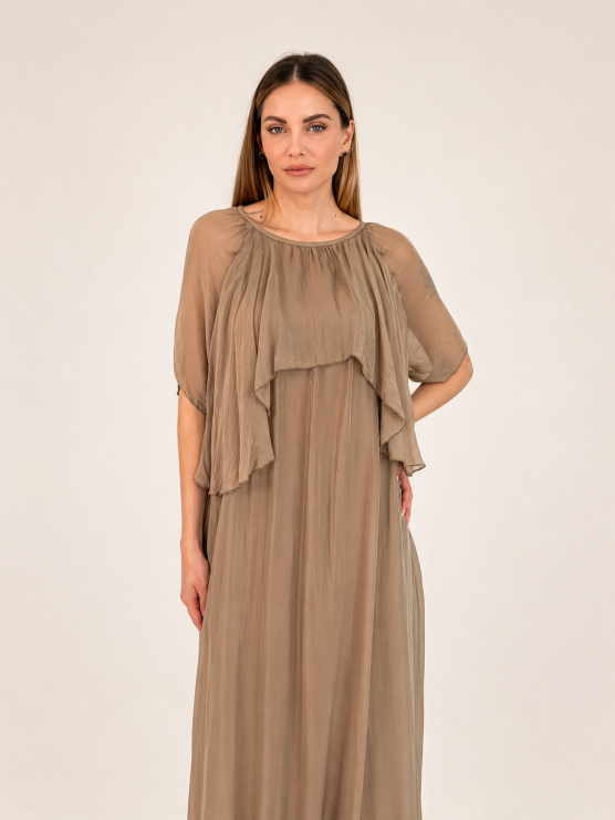 Long flowing silk blend dress with...