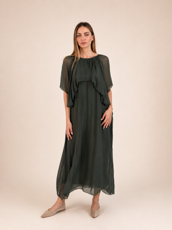 Long flowing silk blend dress with...