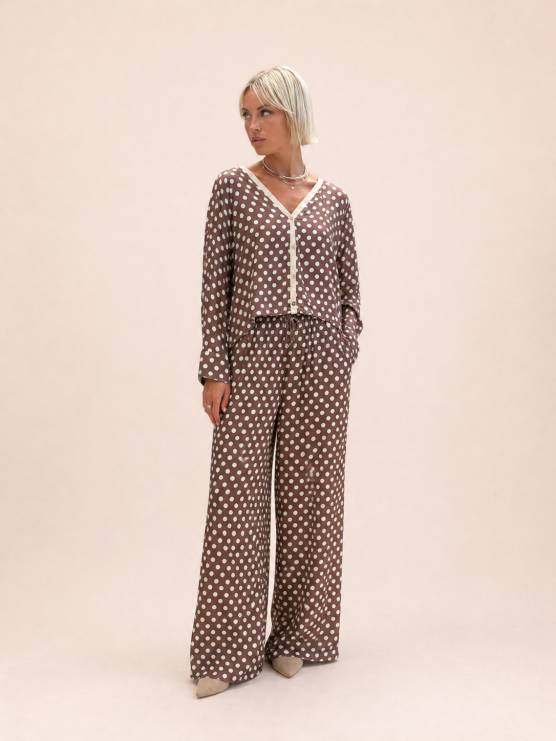 Cocoa polka dot satin pants