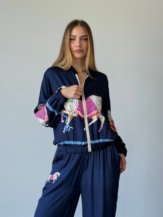 bomber e pantaloni in seta