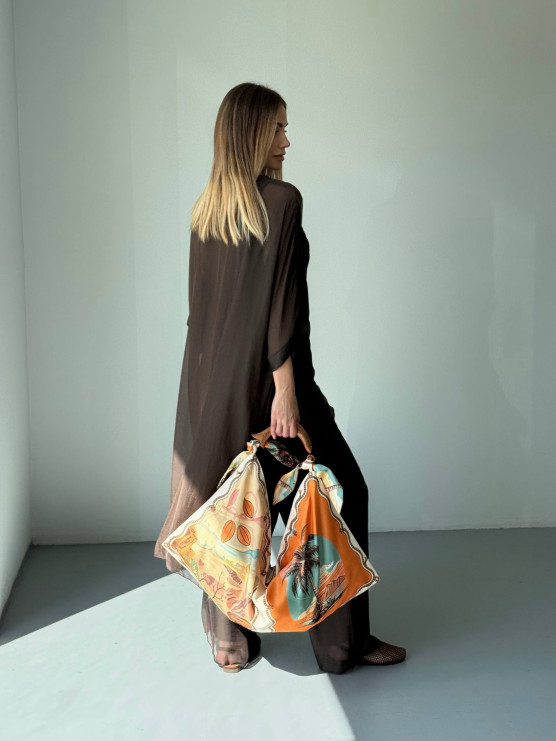 Borsa in raso con manico effetto legno