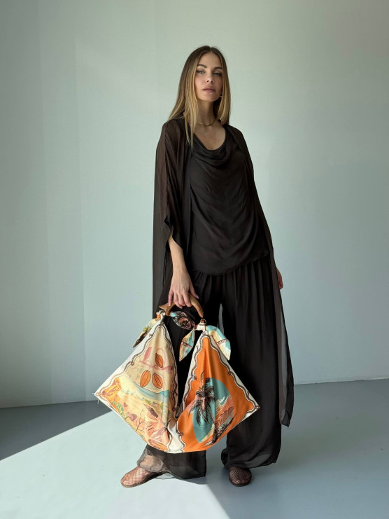 Borsa in raso con manico effetto legno