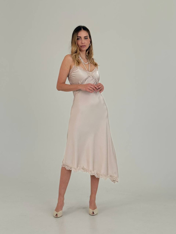 Satin dress with lace