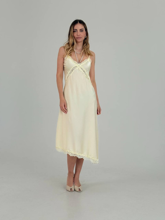 Satin dress with lace