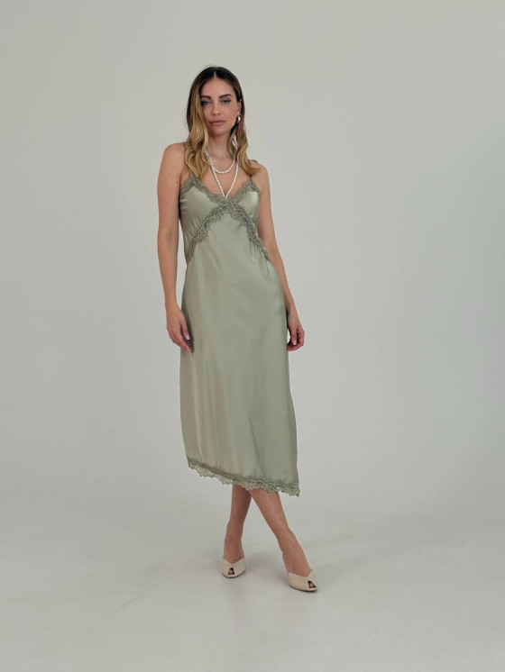 Satin dress with lace
