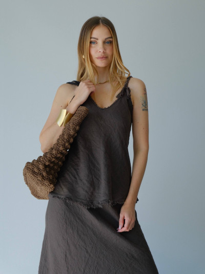 Top in lino sfrangiato