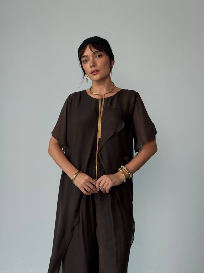 Asymmetric silk blend blouse
