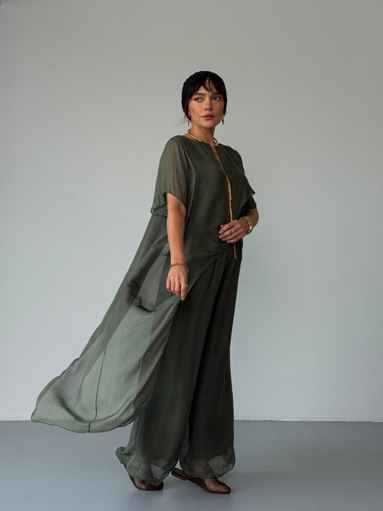 Asymmetric silk blend blouse