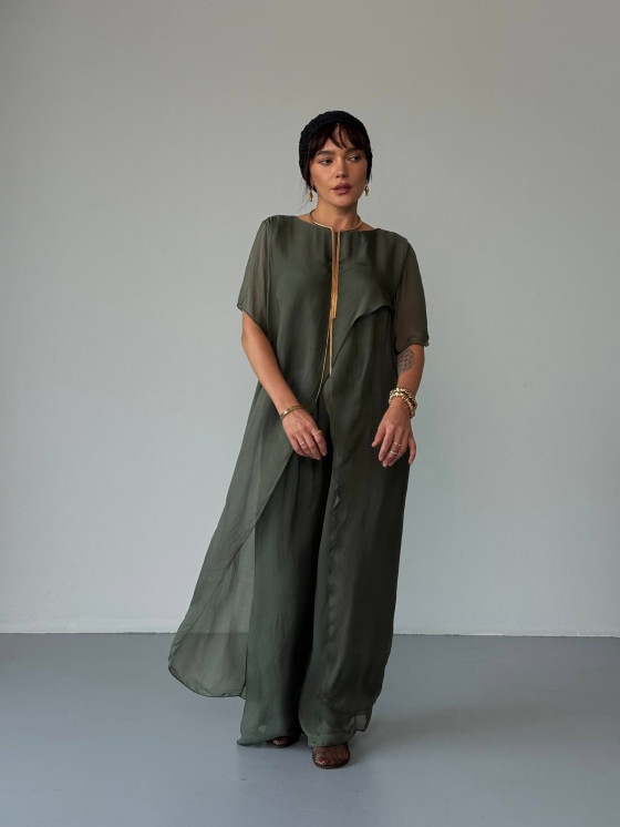 Asymmetric silk blend blouse