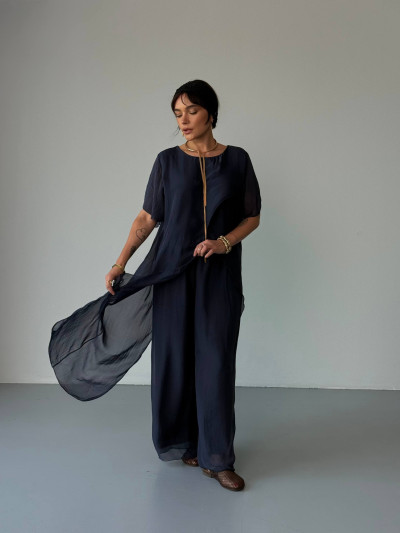 Asymmetric silk blend blouse