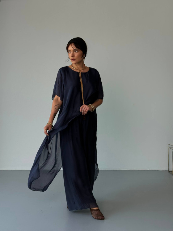 Asymmetric silk blend blouse