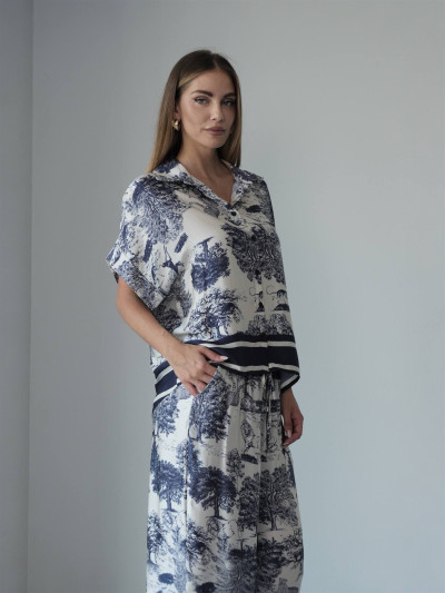 Set blusa e pantaloni safari in misto seta