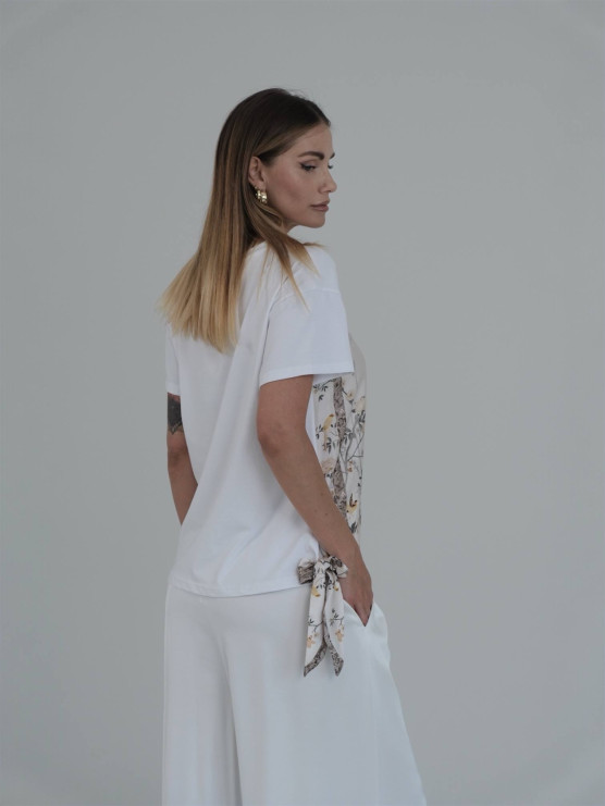 Floral silk insert T-shirt