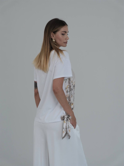 Floral silk insert T-shirt