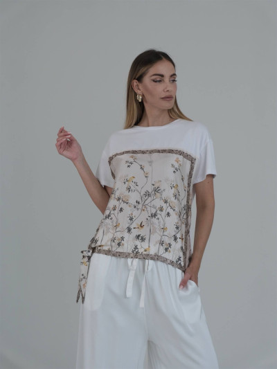 Floral silk insert T-shirt