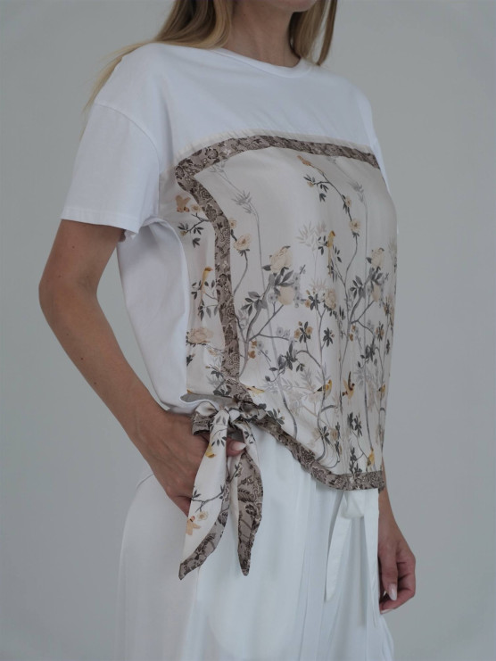 Floral silk insert T-shirt