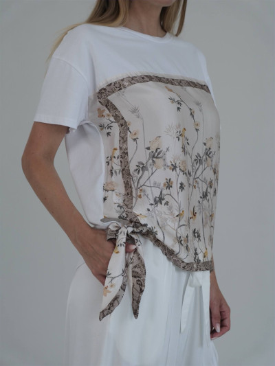 Floral silk insert T-shirt