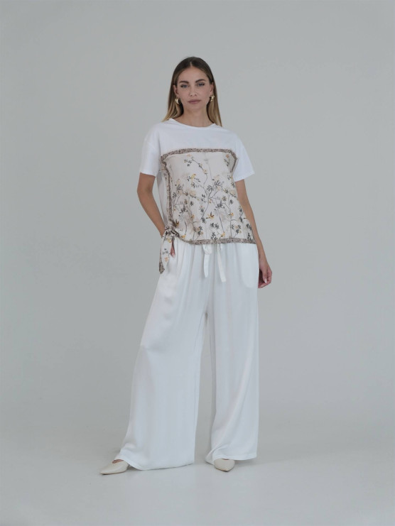 Floral silk insert T-shirt