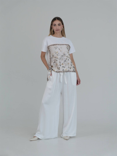Floral silk insert T-shirt