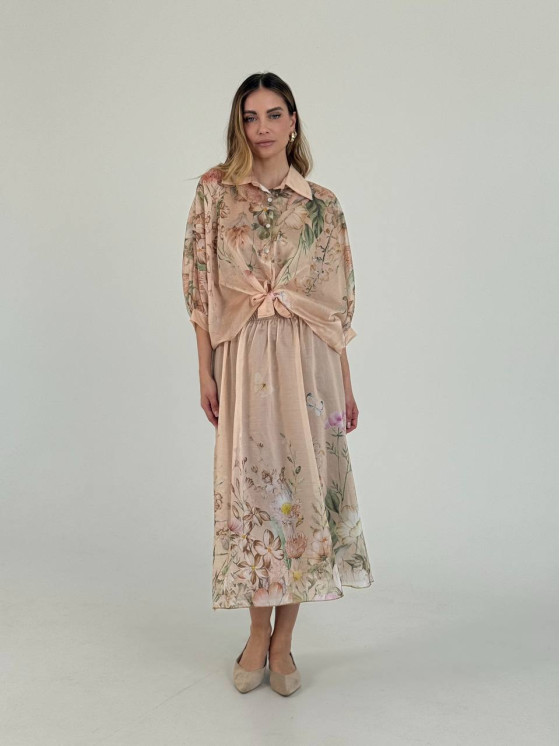 Floral lyocell shirt and skirt set