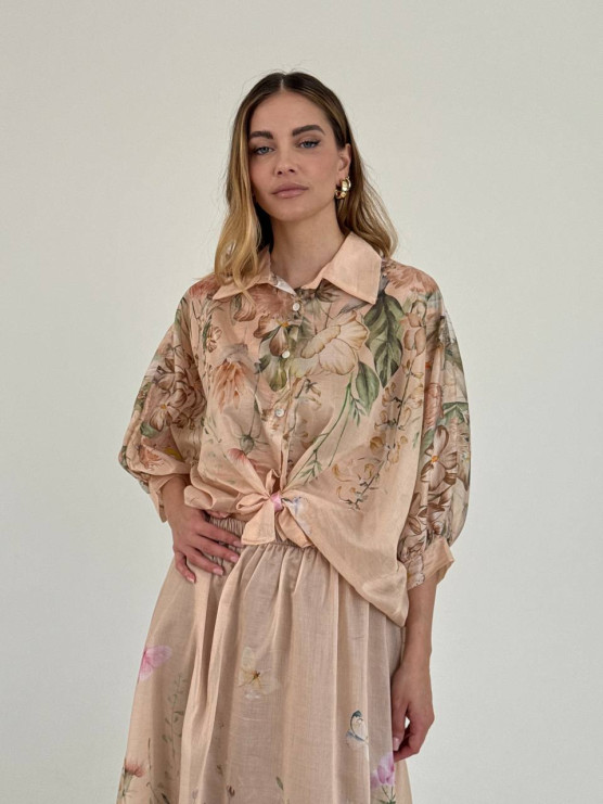 Floral lyocell shirt and skirt set
