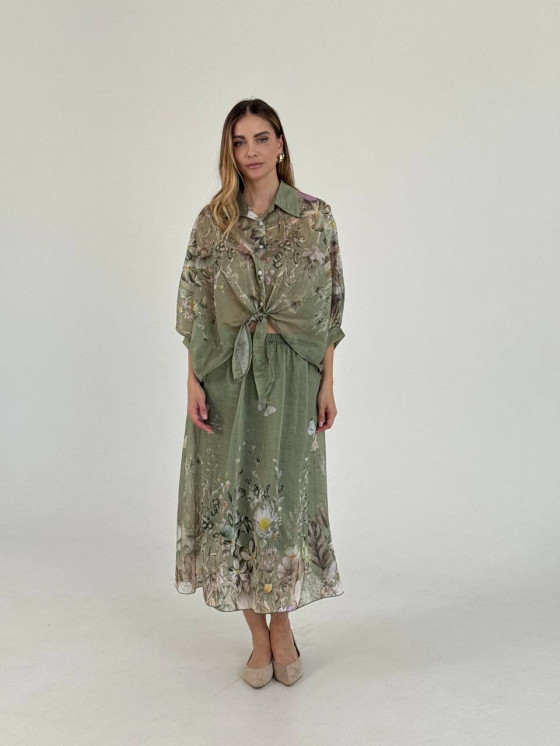 Floral lyocell shirt and skirt set
