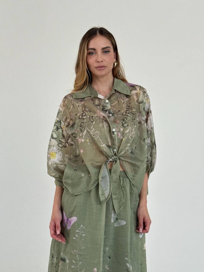 Floral lyocell shirt and skirt set