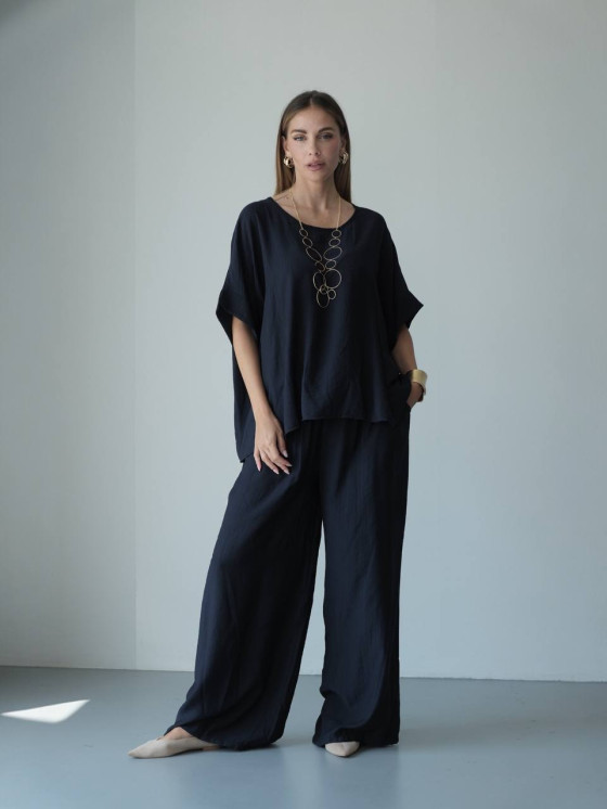 Set blusa oversize e pantaloni palazzo in viscosa