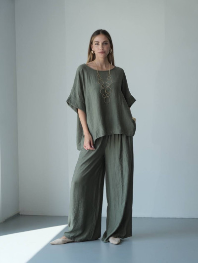 Set blusa oversize e pantaloni palazzo in viscosa