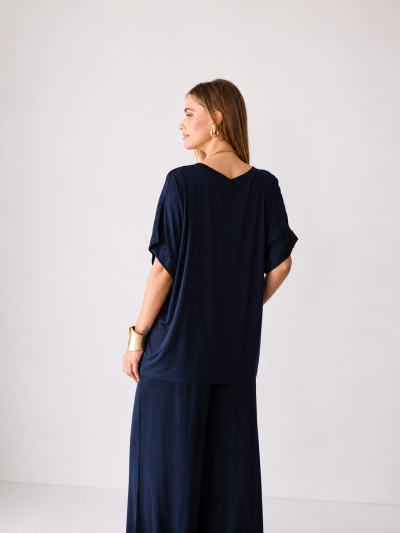 Pantaloni dritti in viscosa blu