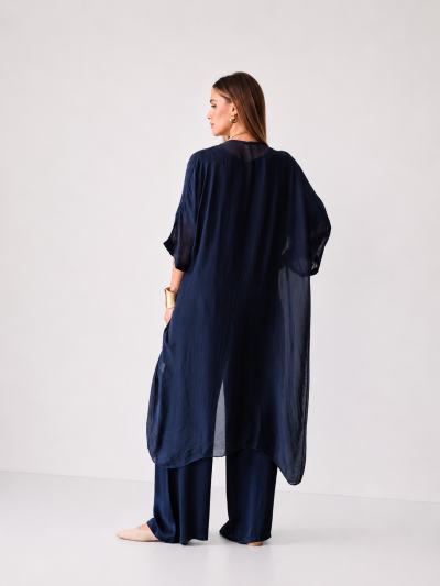 Pantaloni dritti in viscosa blu
