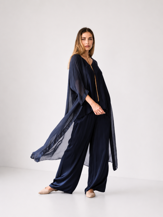 Pantaloni dritti in viscosa blu