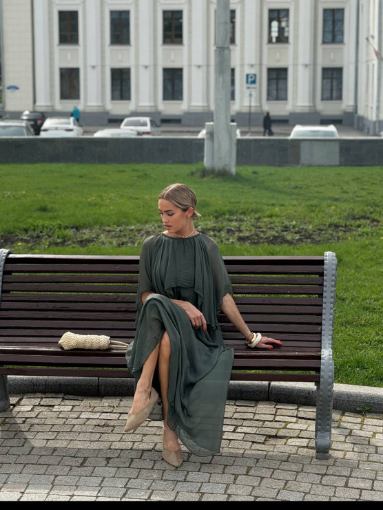 Long flowing silk blend dress with...