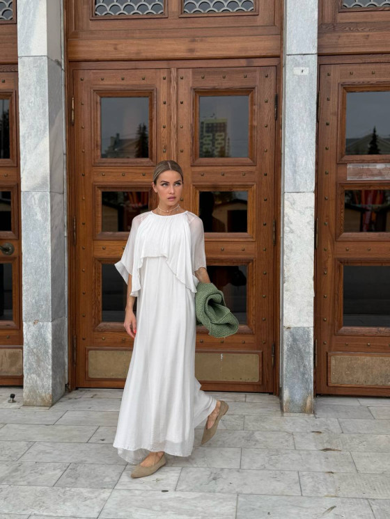 Long flowing silk blend dress with overlay