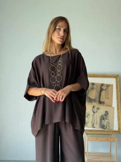 Set blusa oversize e pantaloni palazzo in viscosa