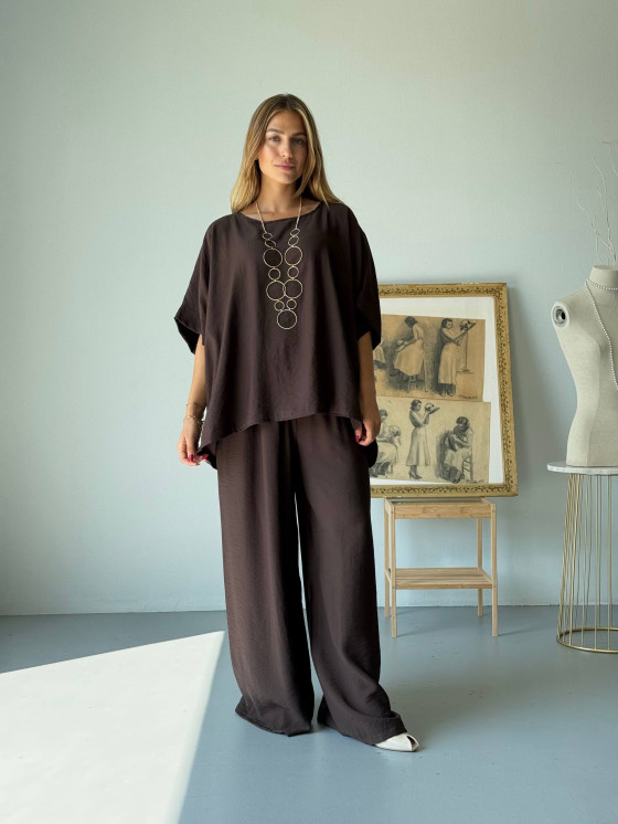 Set blusa oversize e pantaloni palazzo in viscosa