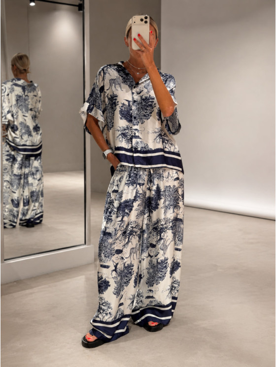 Set blusa e pantaloni safari in misto seta