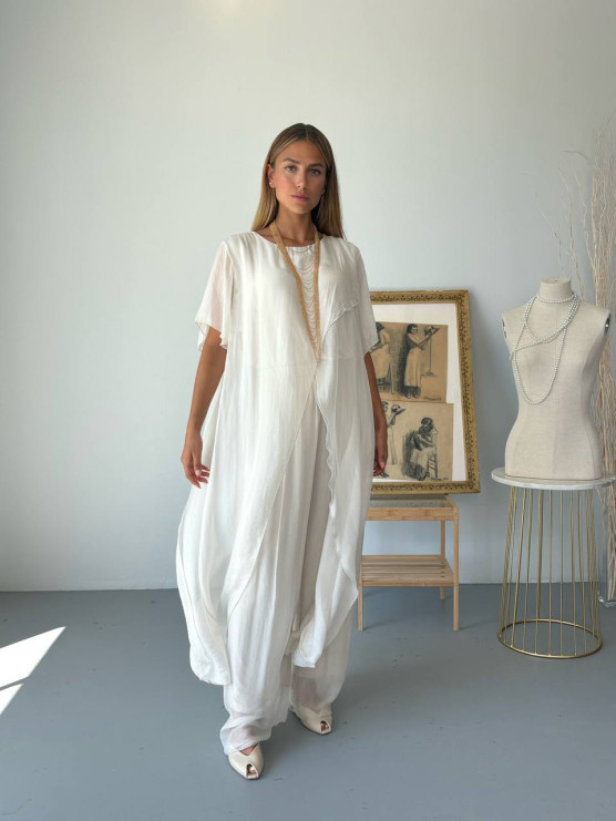 Blusa asimmetrica in misto seta