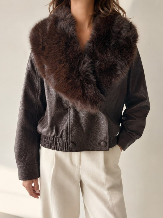 Faux leather jacket with removable collar