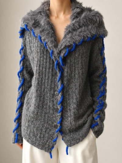 Cardigan oversize con collo effetto pelliccia