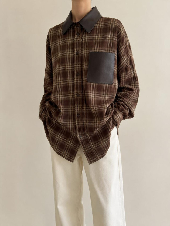 Camicia oversize con dettagli effetto pelle
