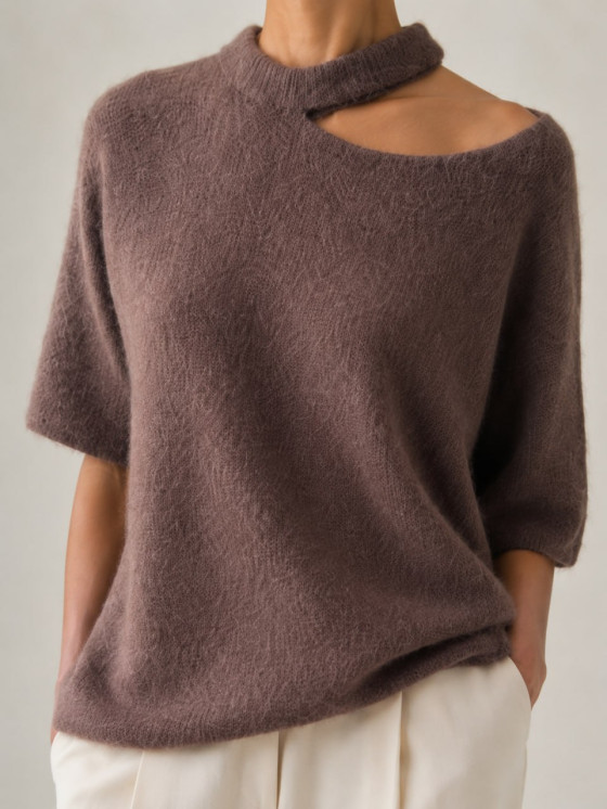 Knit pullover with cut-out neckline