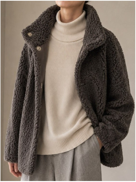 Giacca in teddy con collo alto