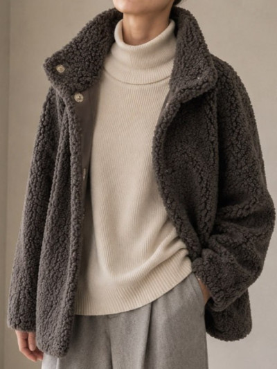 Giacca in teddy con collo alto