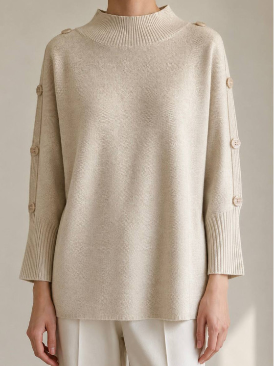 Oversized sweater with sleeve buttons