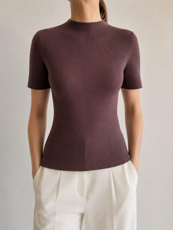 Ribbed high-neck top