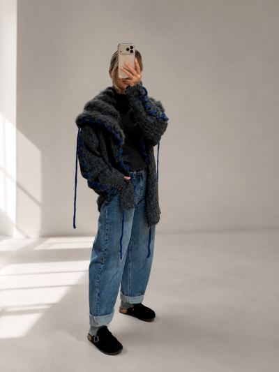 Cardigan oversize con collo effetto pelliccia