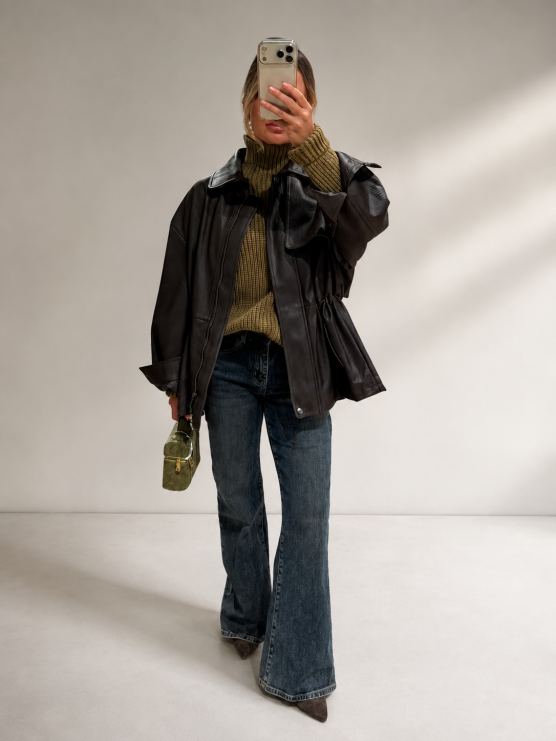 Giacca ecopelle oversize con coulisse