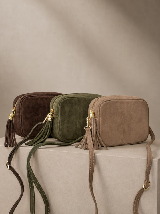 Genuine Suede Leather Crossbody Bag with Tassel