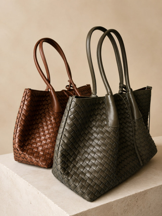 Borsa shopper intrecciata con manici lunghi